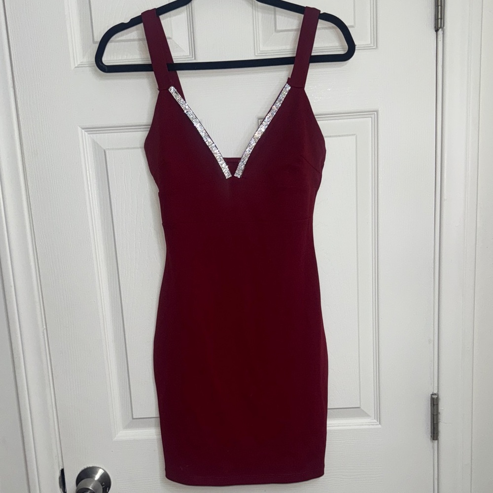 Elegant Red Dress with Silver Accents